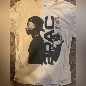 2Pac GAP White Tee with Black Graphic Design